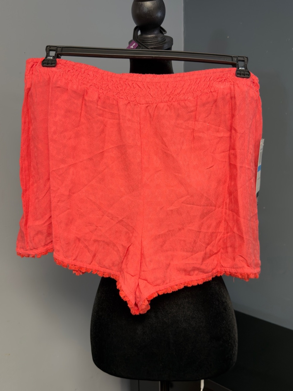 My Michelle Coral Elastic-Smocked Lounge Shorts with Scallop Trim